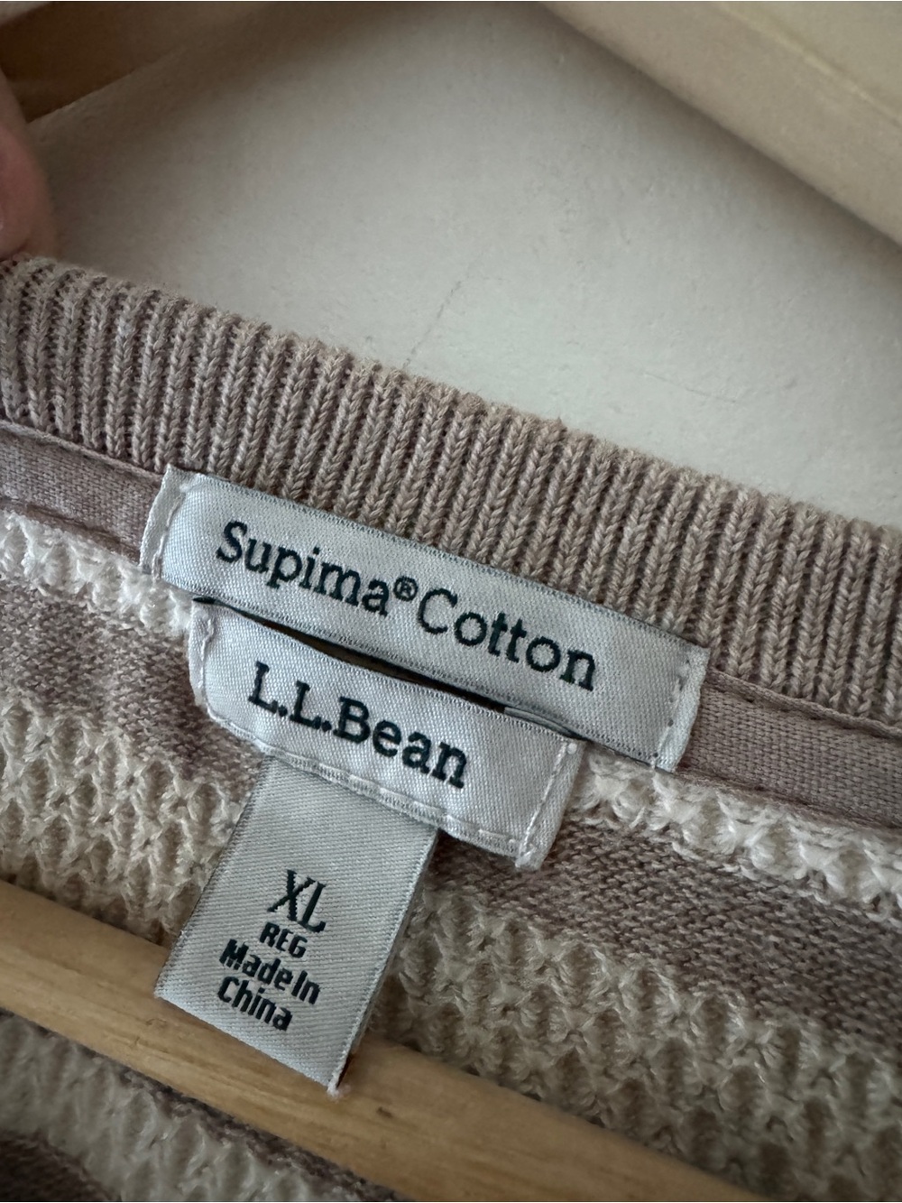 L.L.Bean Supima Cotton Striped Cardigan Sweater Beige and White - Picture 6 of 6